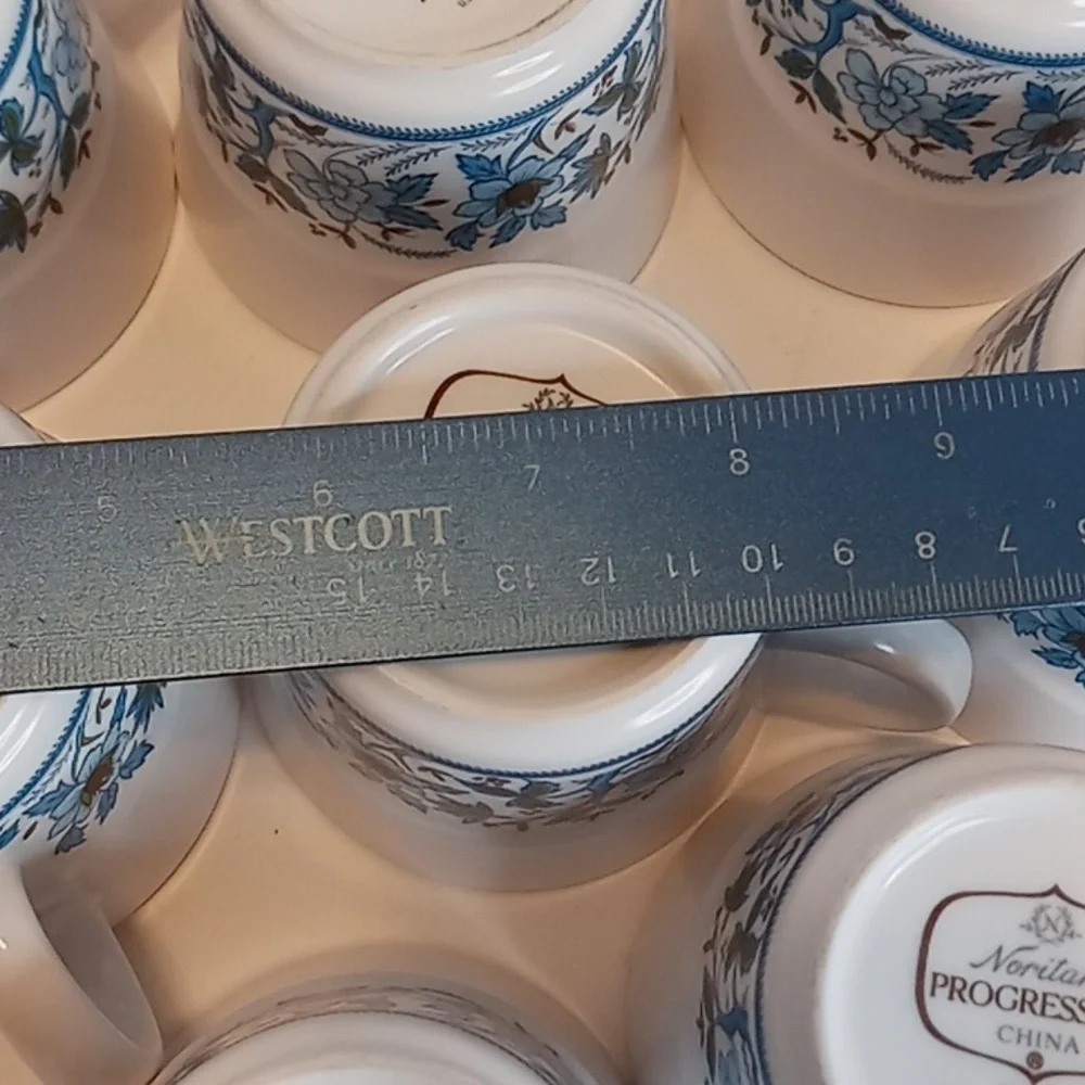 Vintage Noritake Blue Moon Pattern Porcelain Coffee Mugs / Tea Cups Set Of 8